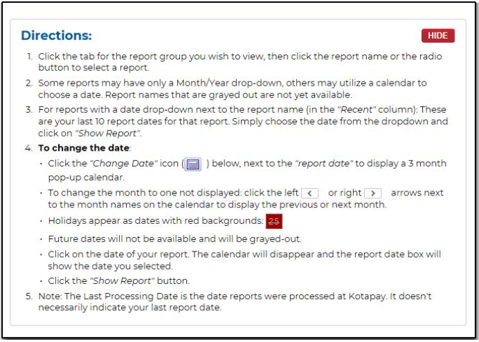 Request reports screen